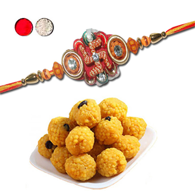 "Rakhi - FR- 8030 A (Single Rakhi),500gms of Laddu - Click here to View more details about this Product